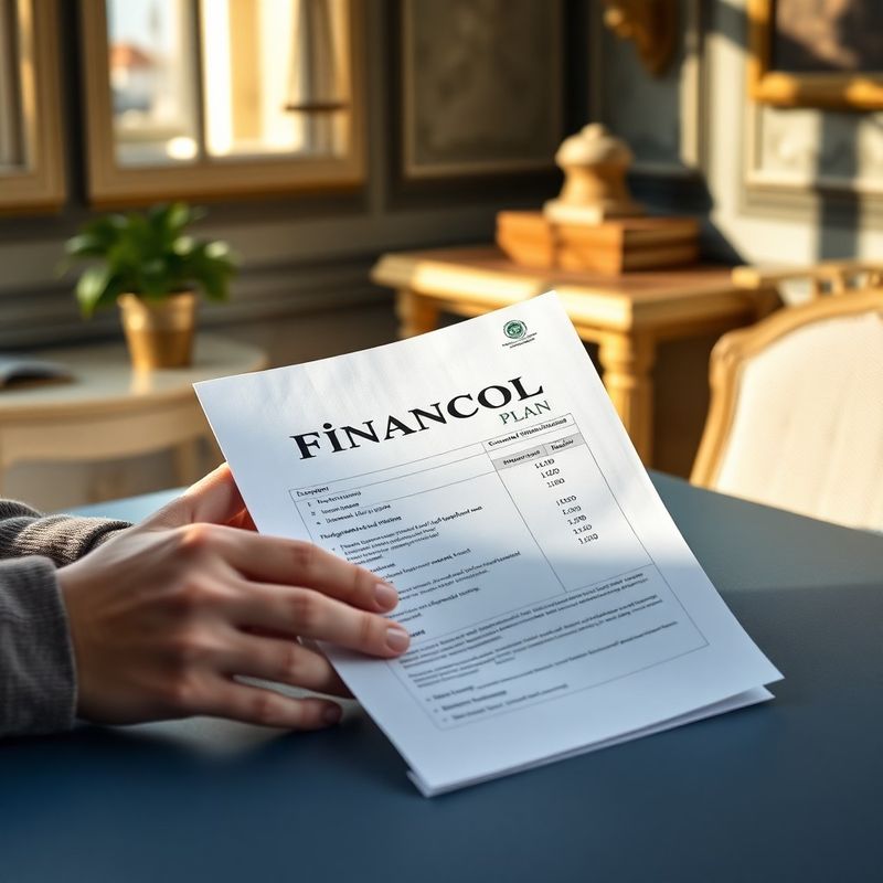 Ruce držící tištěný finanční plán na pracovním stole